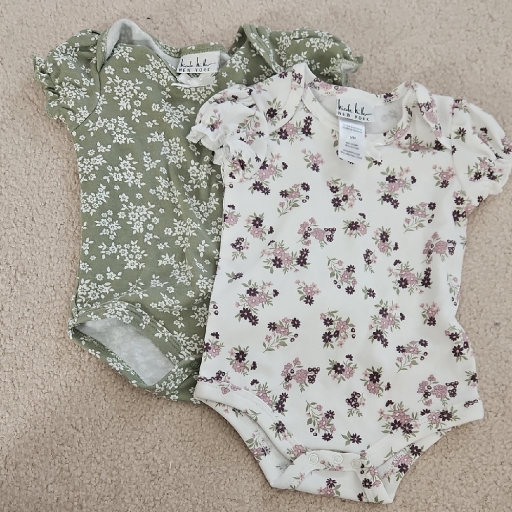 Nicole Miller Floral Bodysuits - Green and Cream